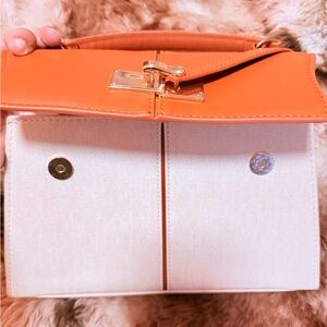 Orange and Cream Top-Handle Satchel Handbag